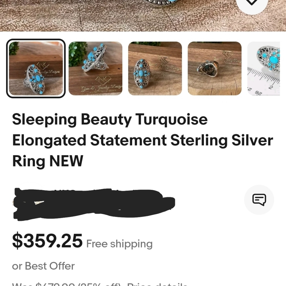 Designer Genuine Turquoise Ring Sterling Silver Sz 7! 💙 - Picture 6 of 7